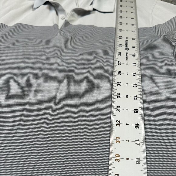 Lululemon Tech Pique Polo Grey Striped Collared Short Sleeve Shirt Medium - Picture 4 of 4